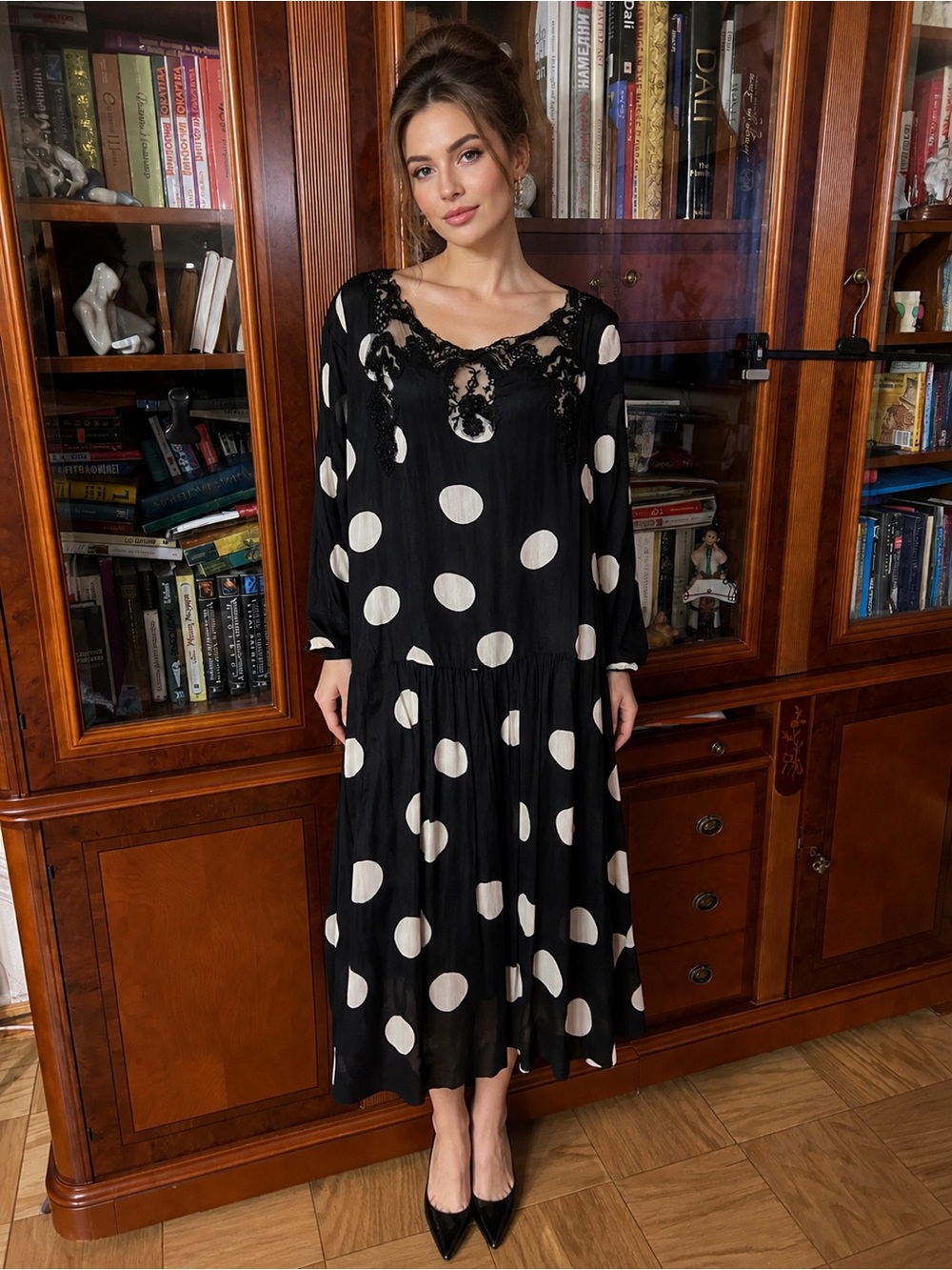 Twin Set Simona Barbieri Polka Dots Silk Dress . Sz L